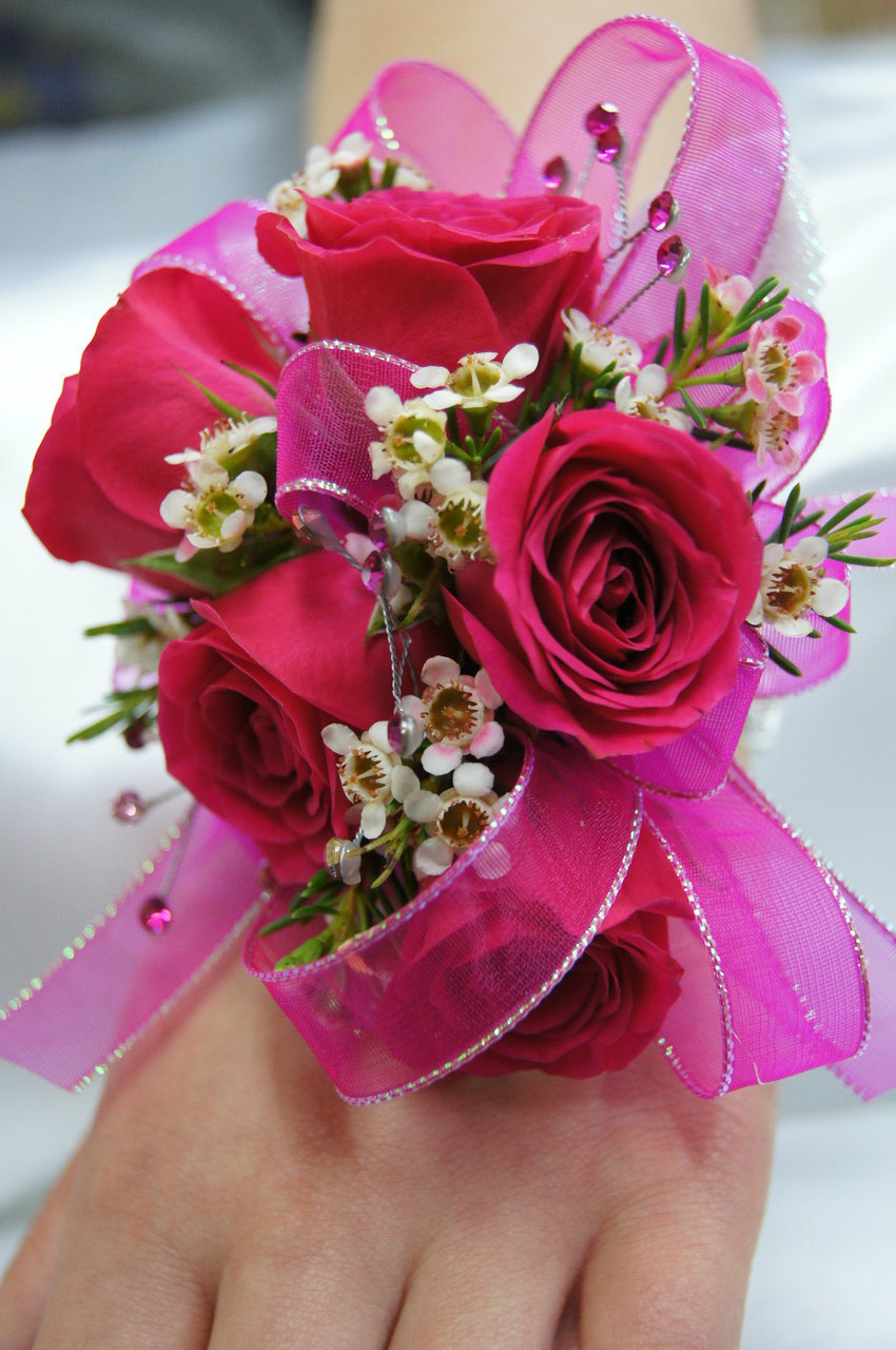 Hot Pink 5 Rose Wrist Corsage by Soderberg's Floral & Gift